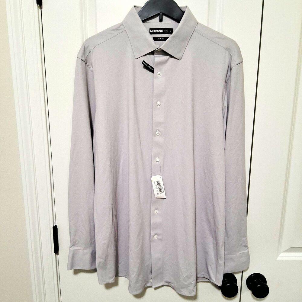 Murano Slim Fit Stretch Gray Geometric Long Sleeve Dress Shirt 16/16.5 34-35 NWT